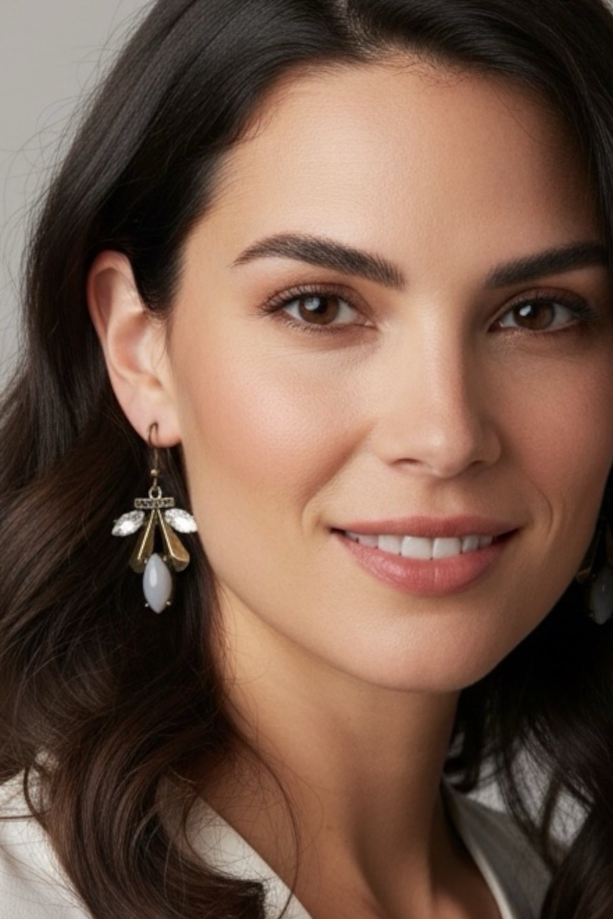 Blue Antique Gold Crystal Drop Earrings