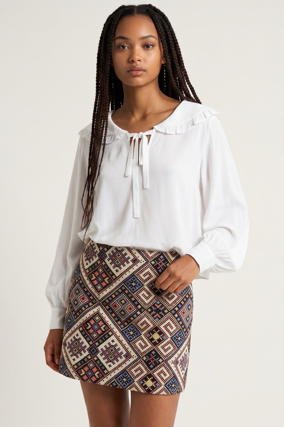 Louche Gaela Moss Crepe Statement Collar Long Sleeve Blouse
