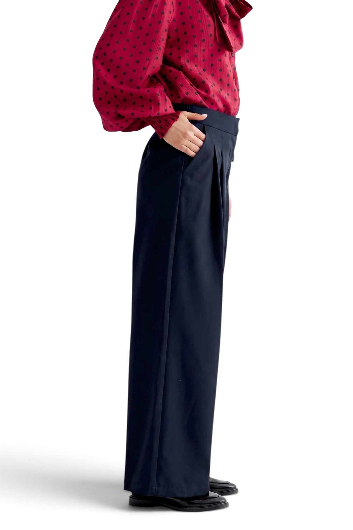 Tyler Fine Twill Pleat Front Wide Leg Trouser -  Navy