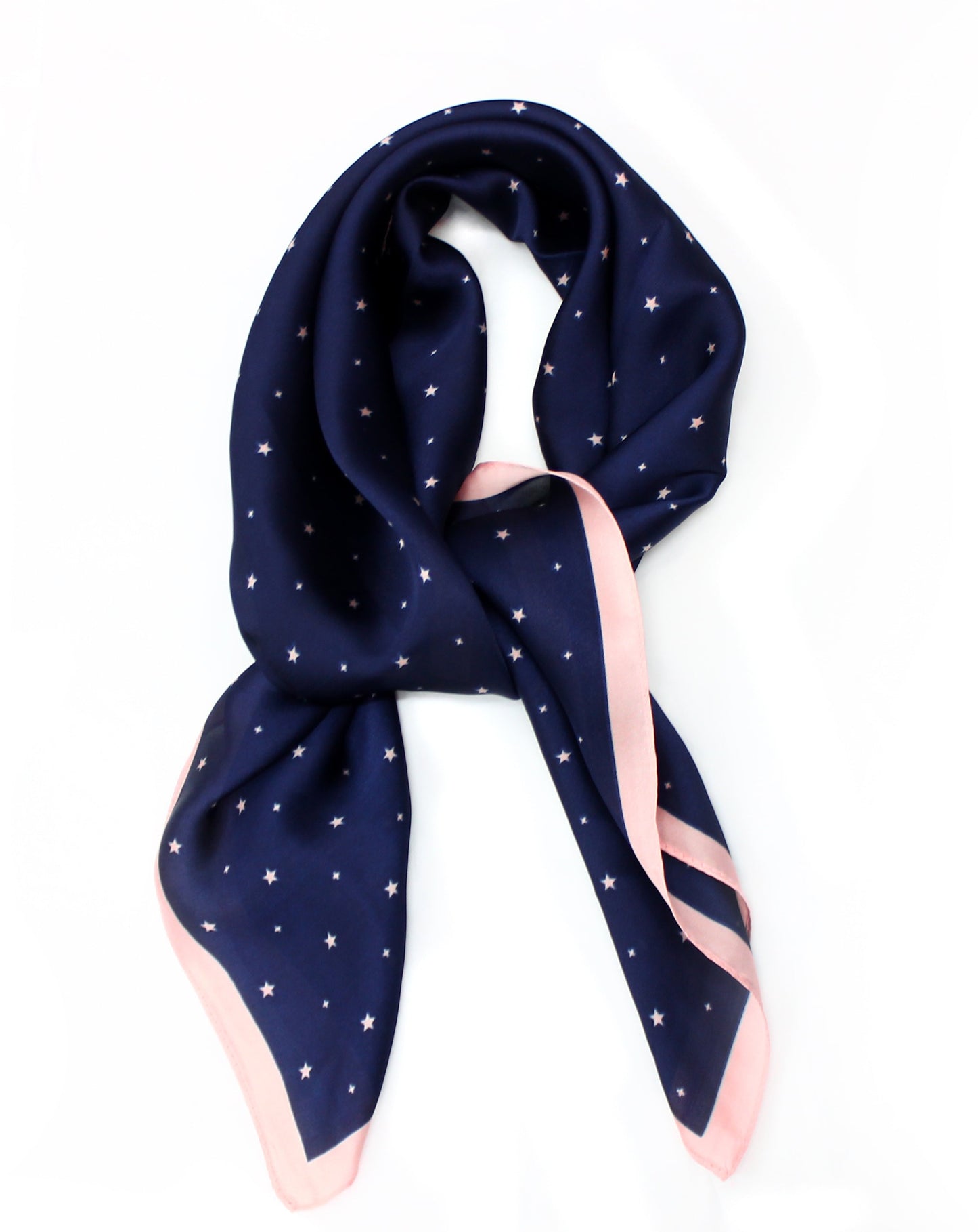 Navy Pink Stars Silky Thin Summer Spring Scarf