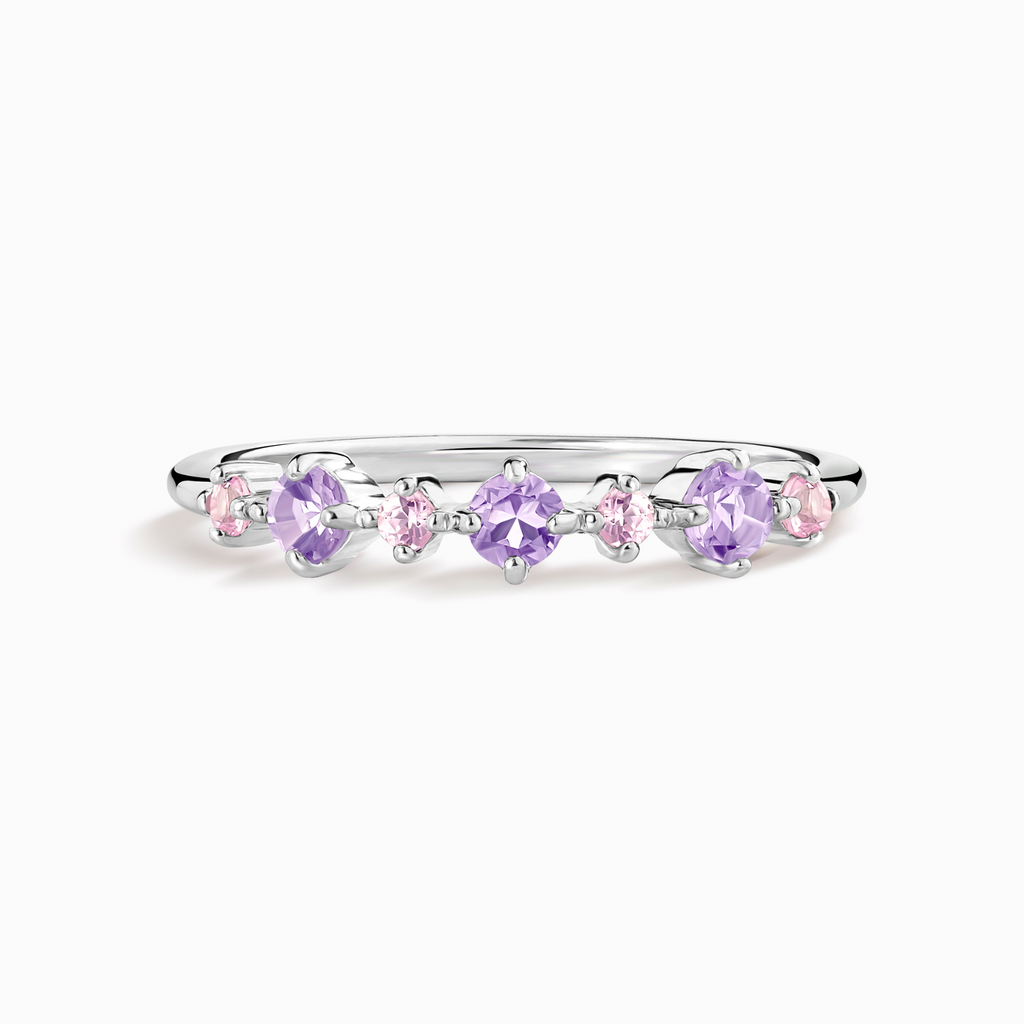 Pink Sapphire & Amethyst Stackable Half Eternity Band in Sterling Silver