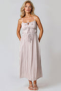 Mocha Pinstripe Tie Front Dress