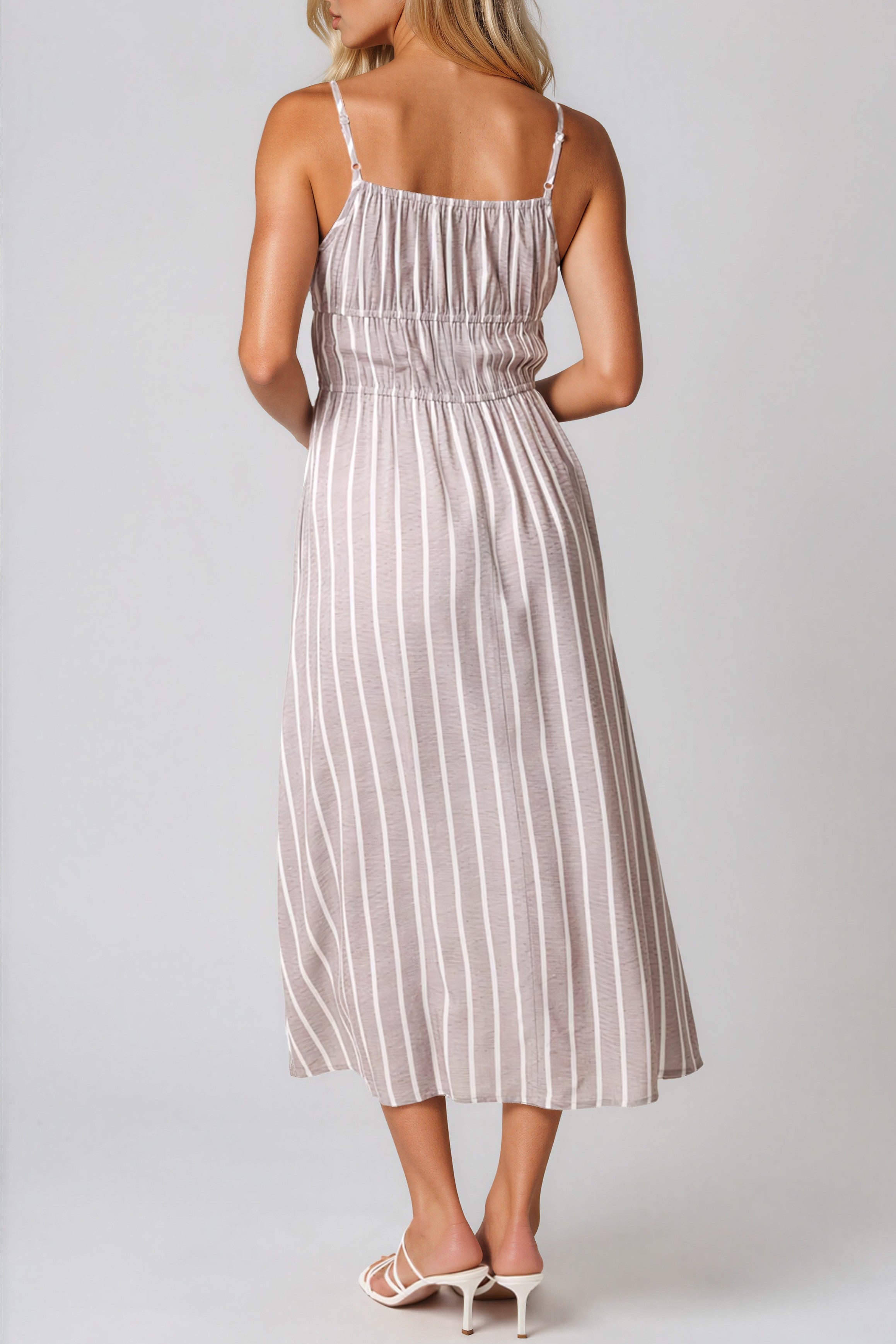Mocha Pinstripe Tie Front Dress