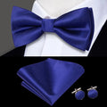 Plain Blue Textured Silk Bow Tie - With Matching Cufflinks & Pocket Square