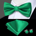Plain Bright Green Textured Silk Bow Tie - With Matching Cufflinks & Pocket Square