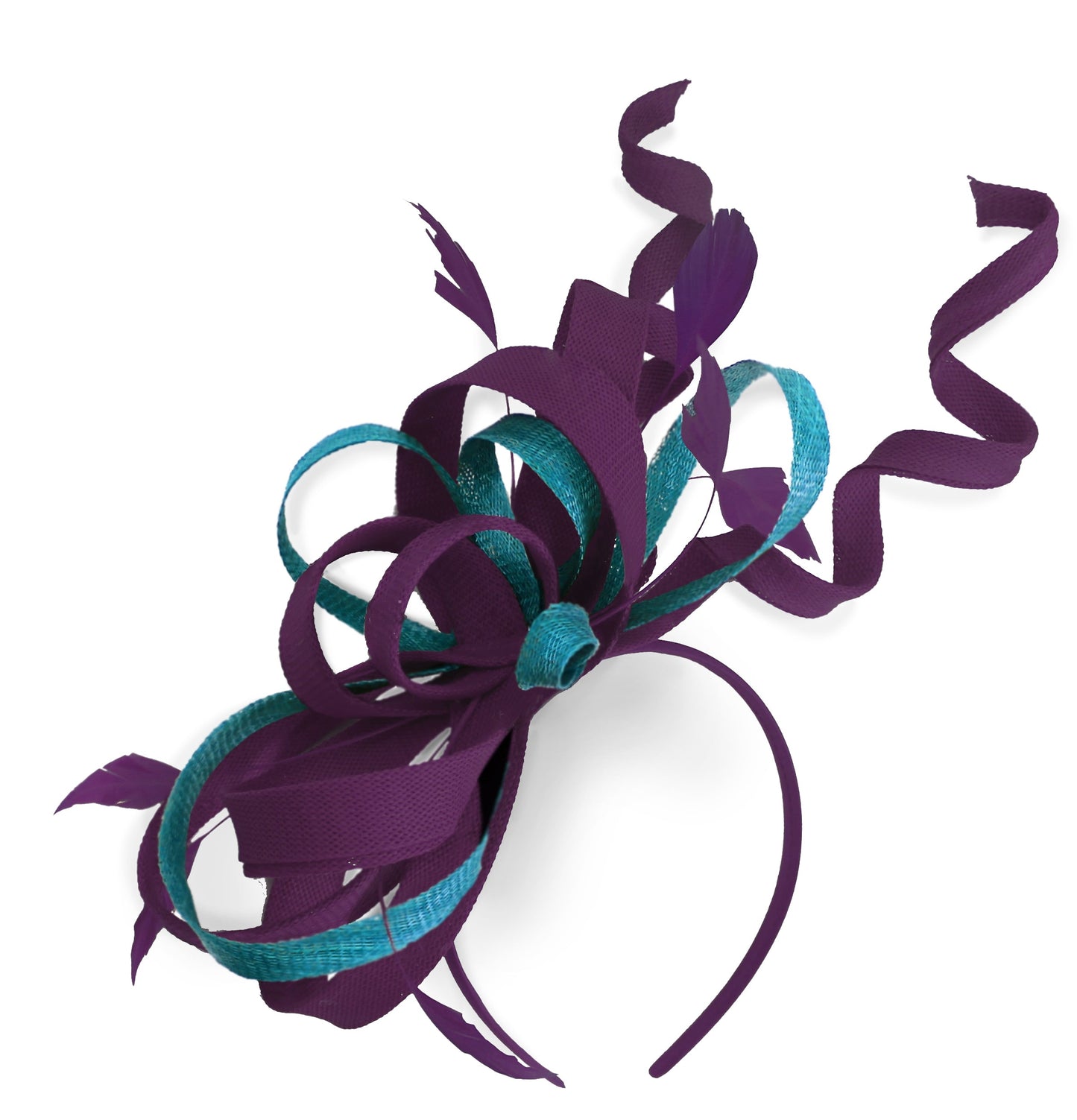 Caprilite Plum and Aqua Wedding Swirl Fascinator Headband Alice Band Ascot Races Loop Net