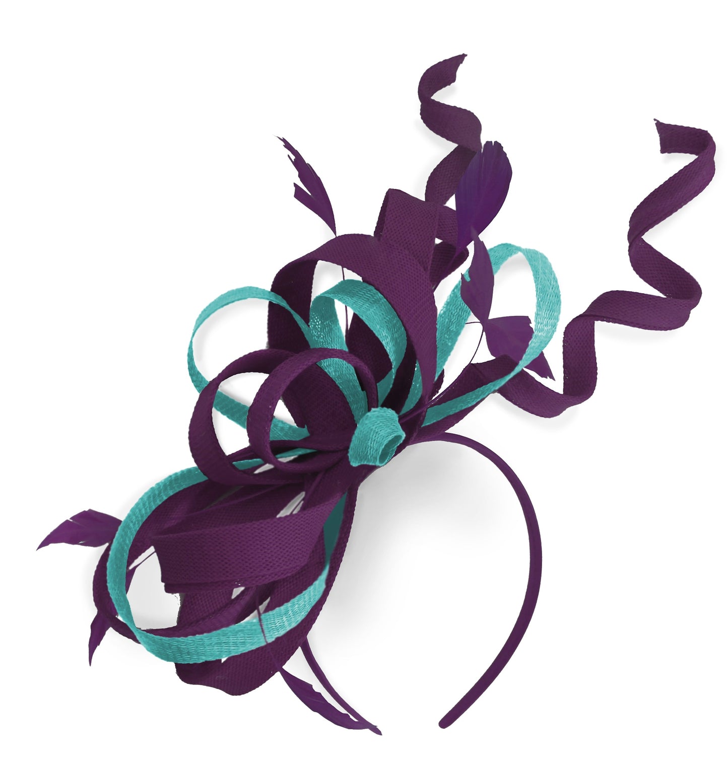 Caprilite Plum and Light Turquoise Wedding Swirl Fascinator Headband Alice Band Ascot Races Loop Net