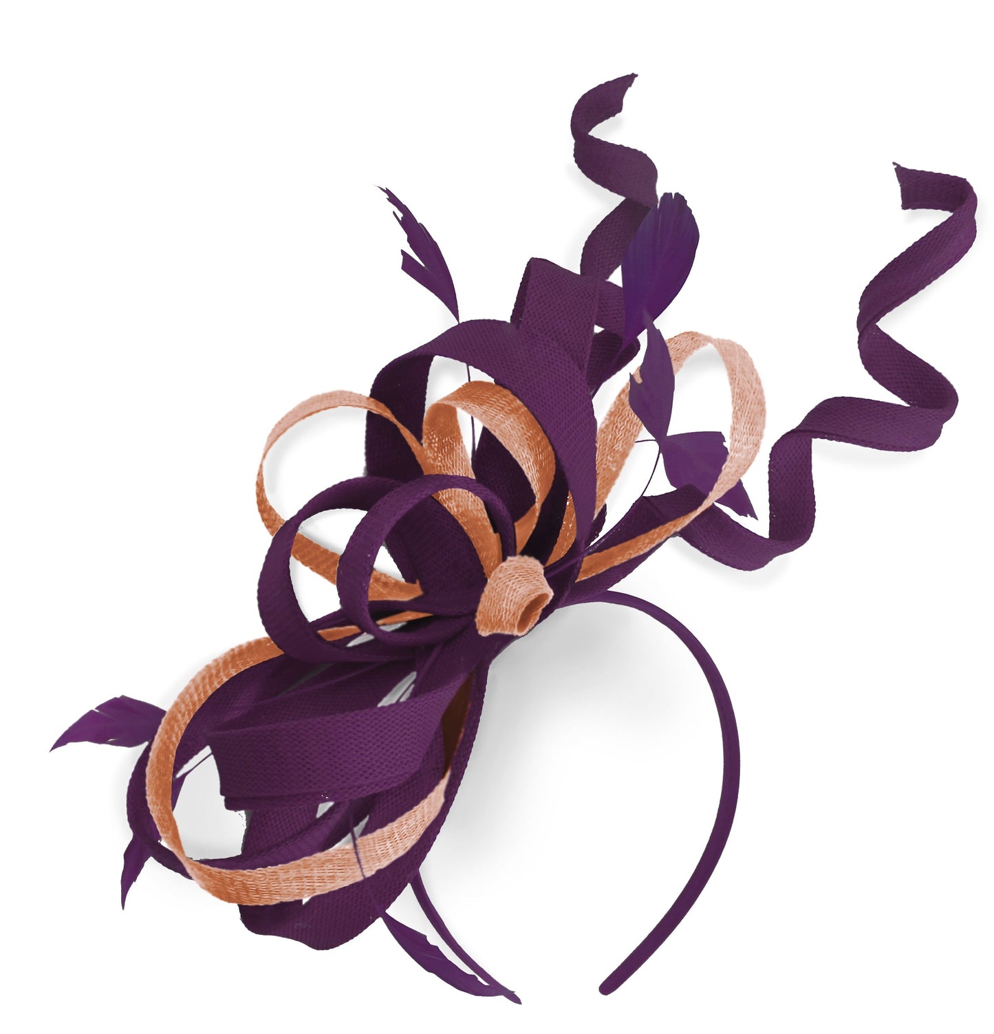 Caprilite Plum and Peach Wedding Swirl Fascinator Headband Alice Band Ascot Races Loop Net
