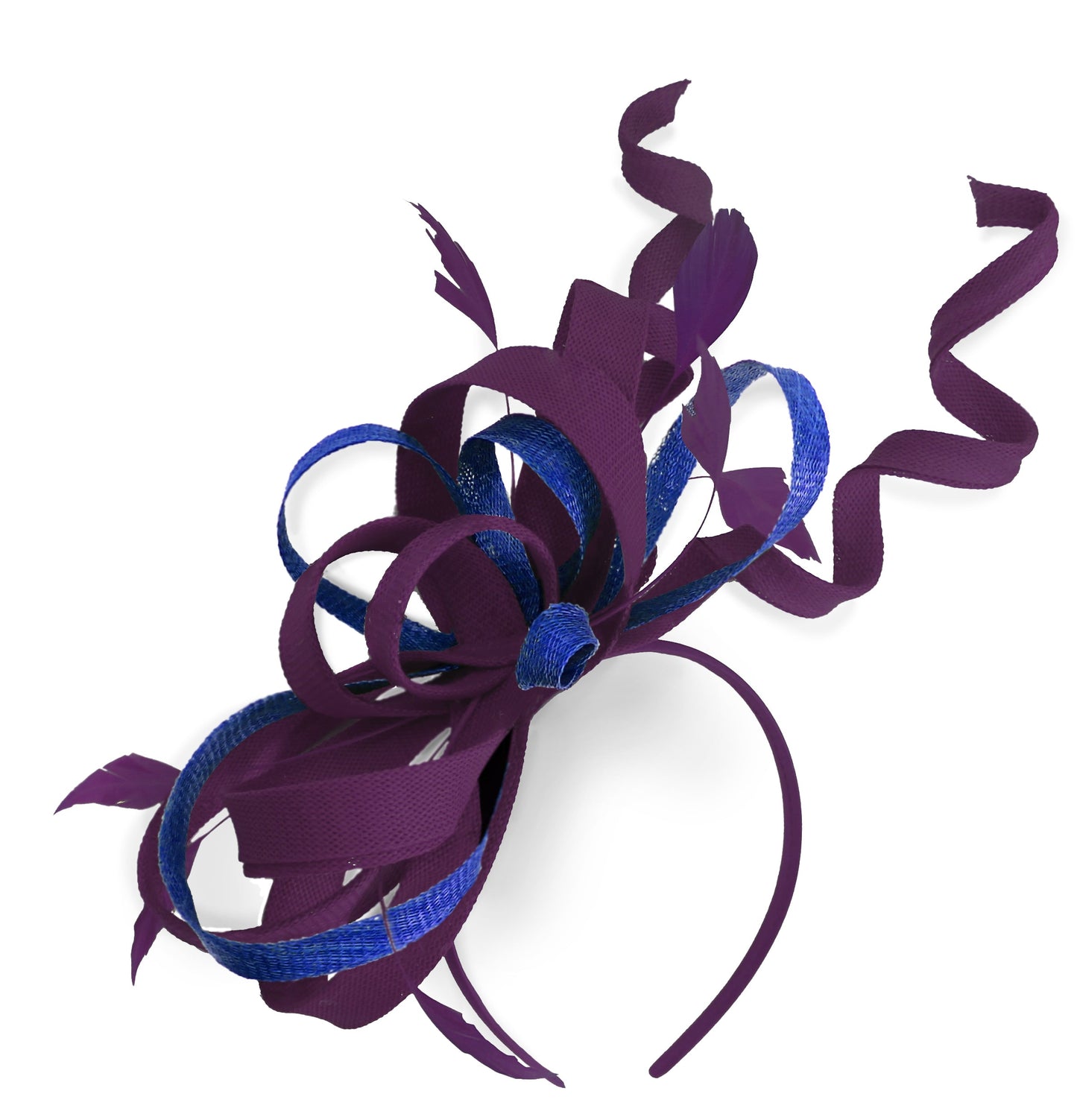 Caprilite Plum and Royal Blue Wedding Swirl Fascinator Headband Alice Band Ascot Races Loop Net