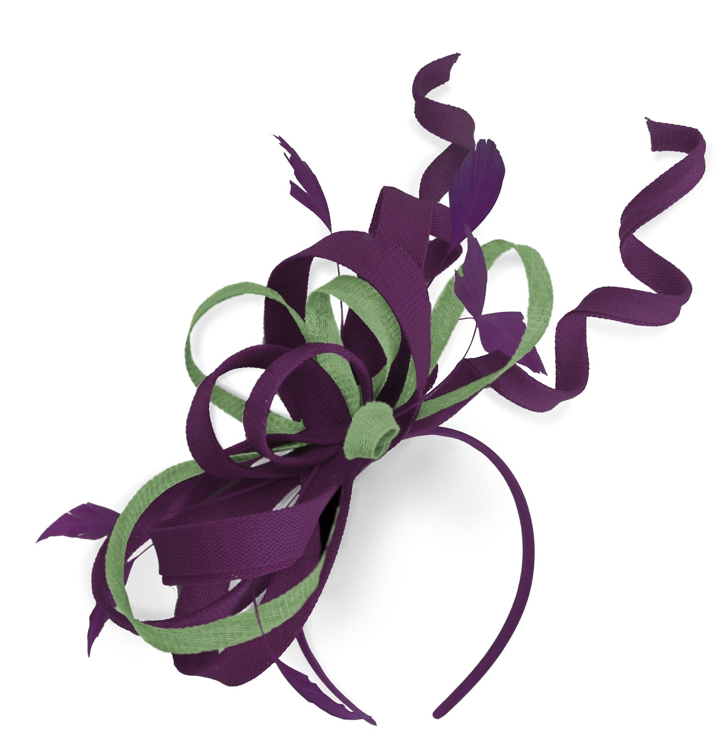 Copy of Caprilite Plum and Sage Wedding Swirl Fascinator Headband Alice Band Ascot Races Loop Net