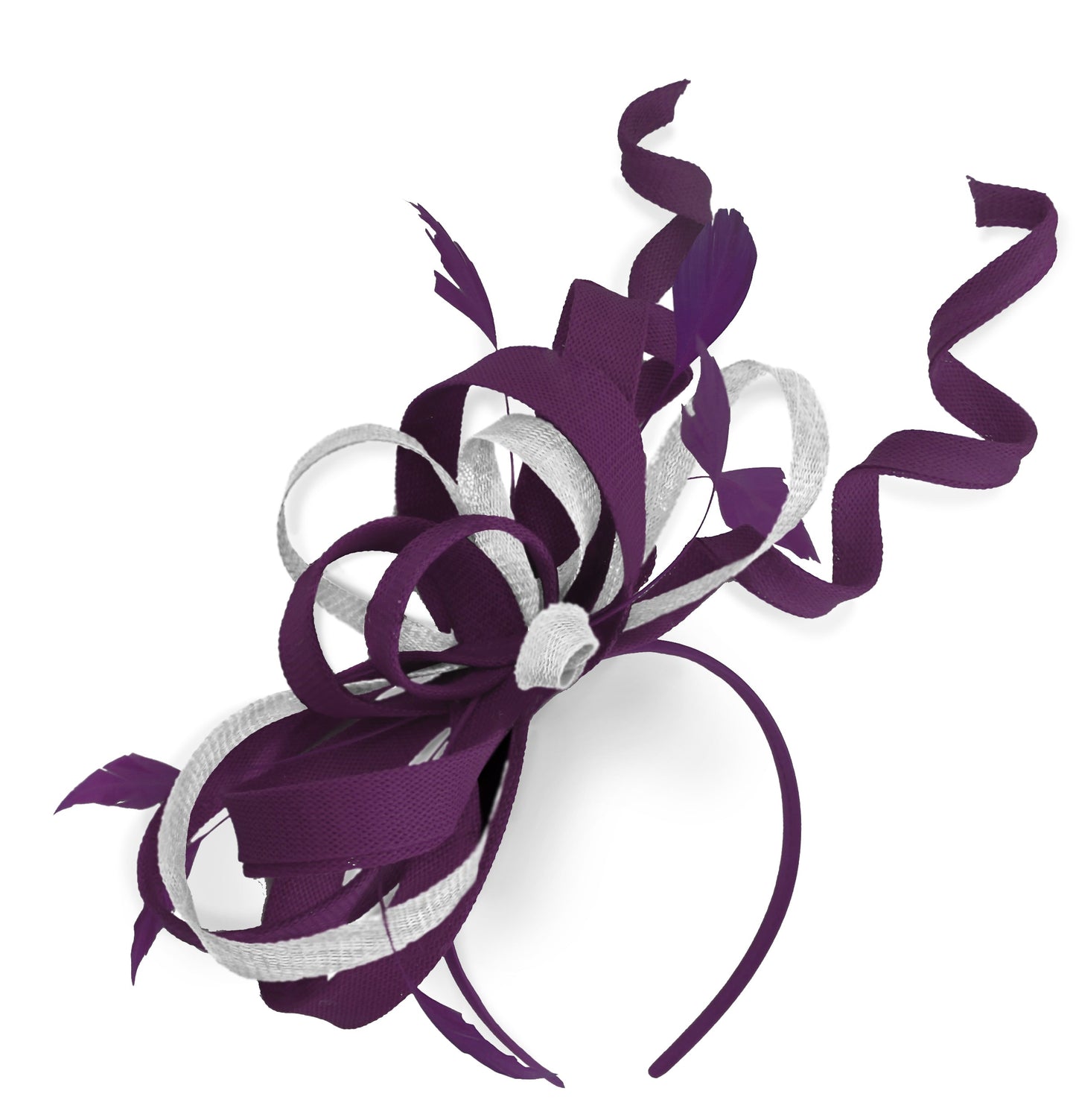 Caprilite Plum and White Wedding Swirl Fascinator Headband Alice Band Ascot Races Loop Net