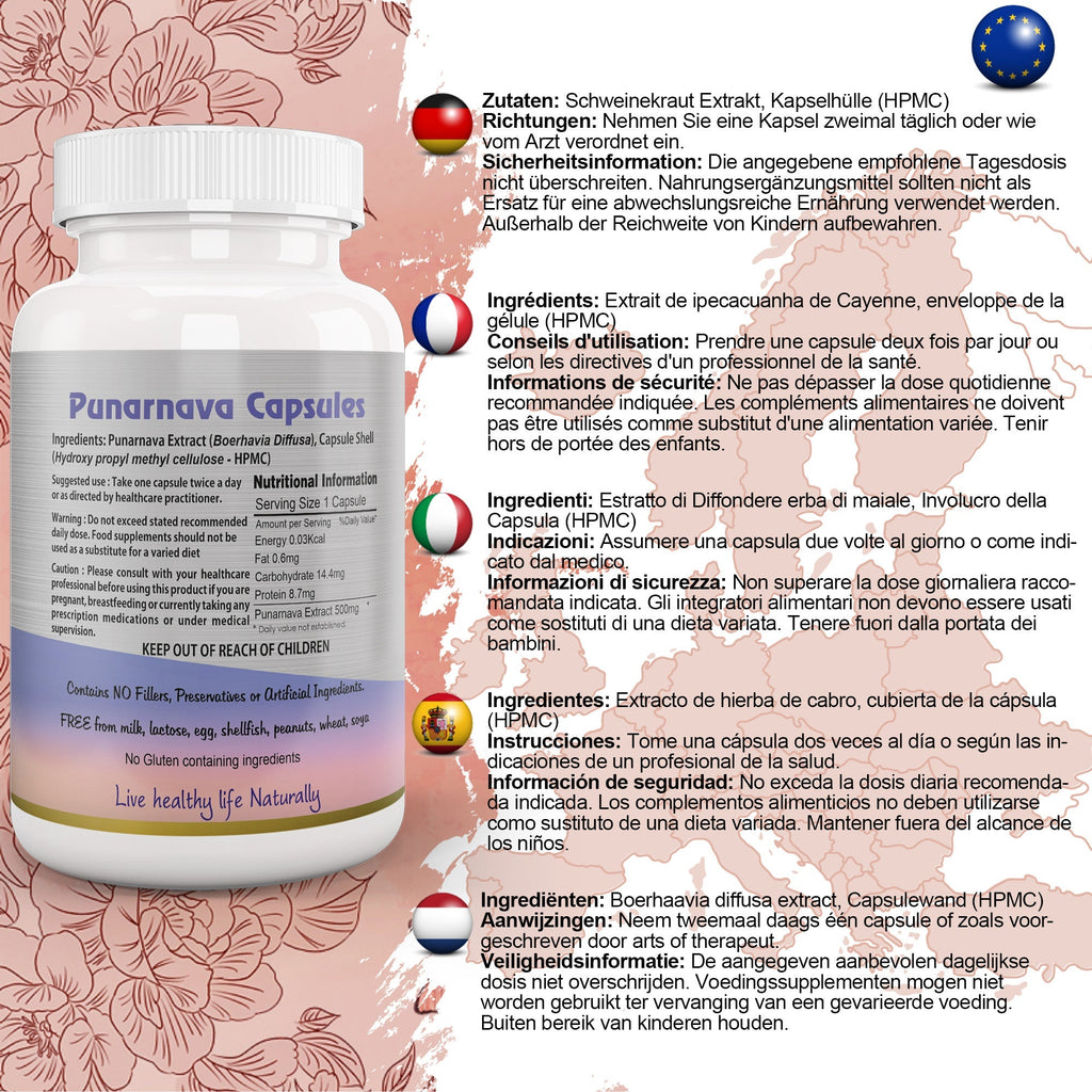 Ayushya Punarnava Capsules (Boerhavia Diffusa, Hogweed) Urinary Wellness Support - Vegan, Gluten Free, Non-GMO, 60 Capsules