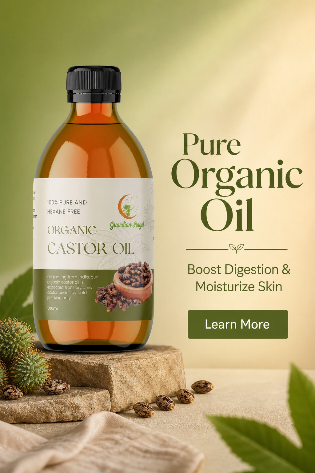 Organic Castor Oil - Virgin Cold Pressed, Ethically Sourced and Hexane Free