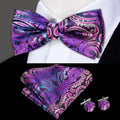 Purple Paisley Silk Bow Tie - With Matching Cufflinks & Pocket Square