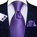 Purple Textured Silk Tie - With Matching Cufflinks & Pocket Square