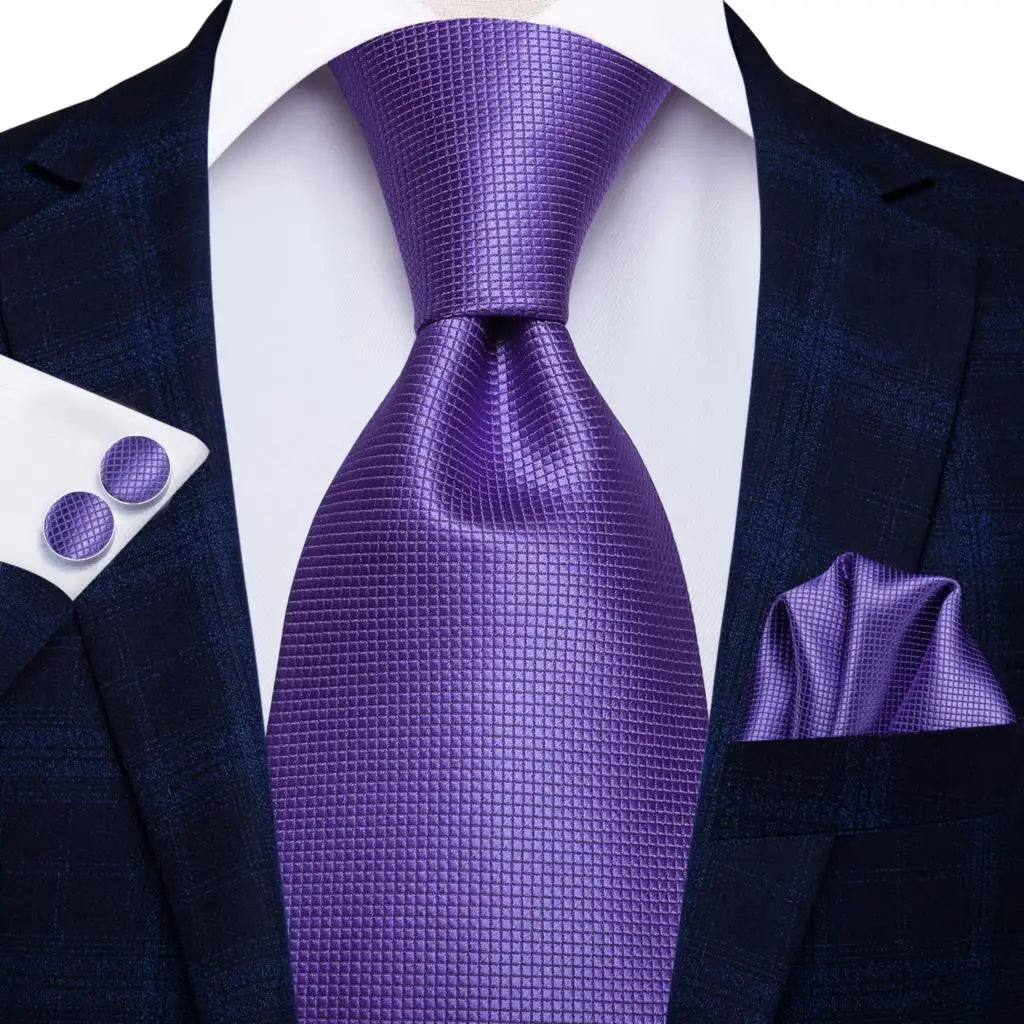 Purple Textured Silk Tie - With Matching Cufflinks & Pocket Square