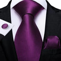 Purple Textured Silk Tie - With Matching Cufflinks & Pocket Square