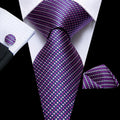 Purple and White Striped Silk Tie - With Matching Cufflinks & Pocket Square