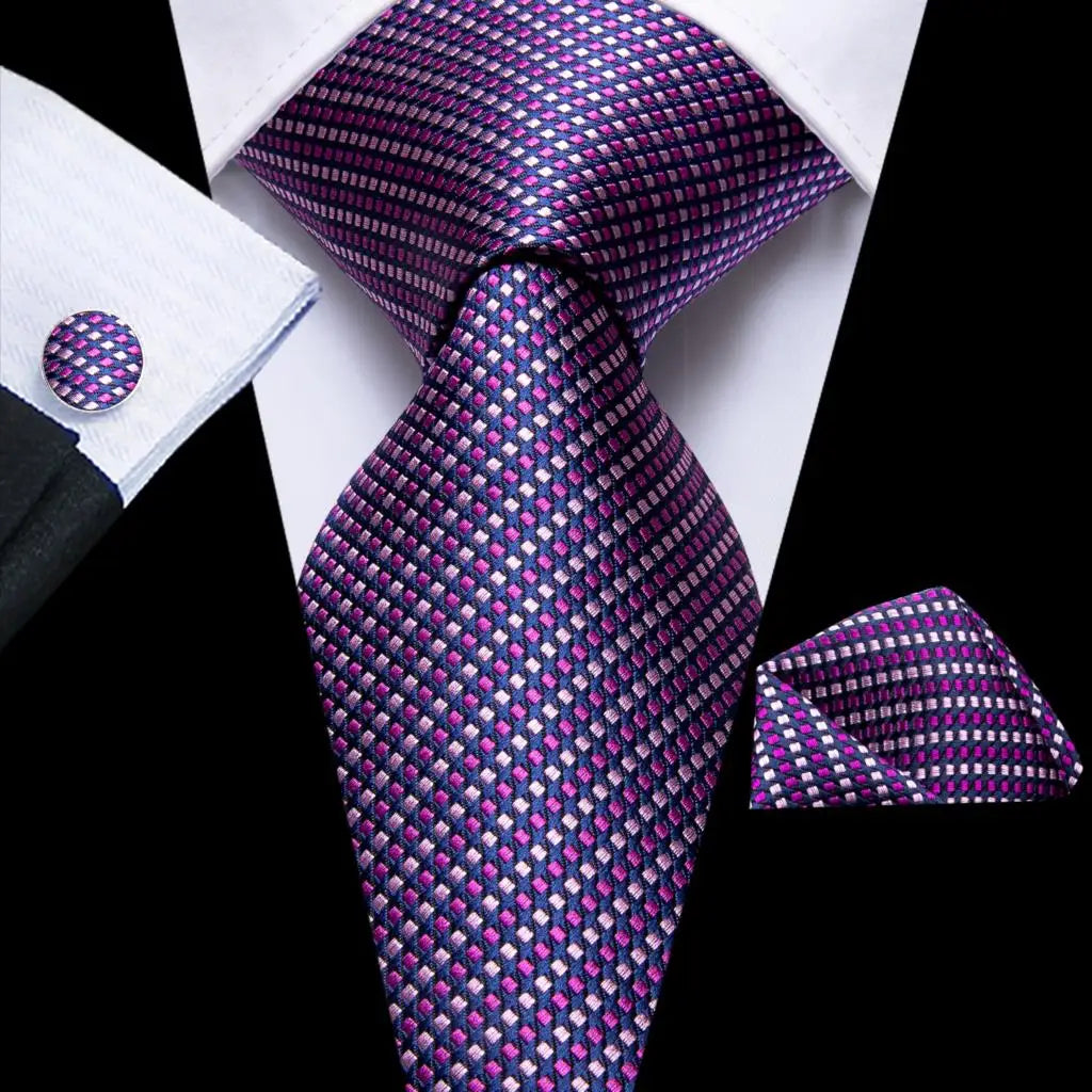 Purple and White Striped Silk Tie - With Matching Cufflinks & Pocket Square
