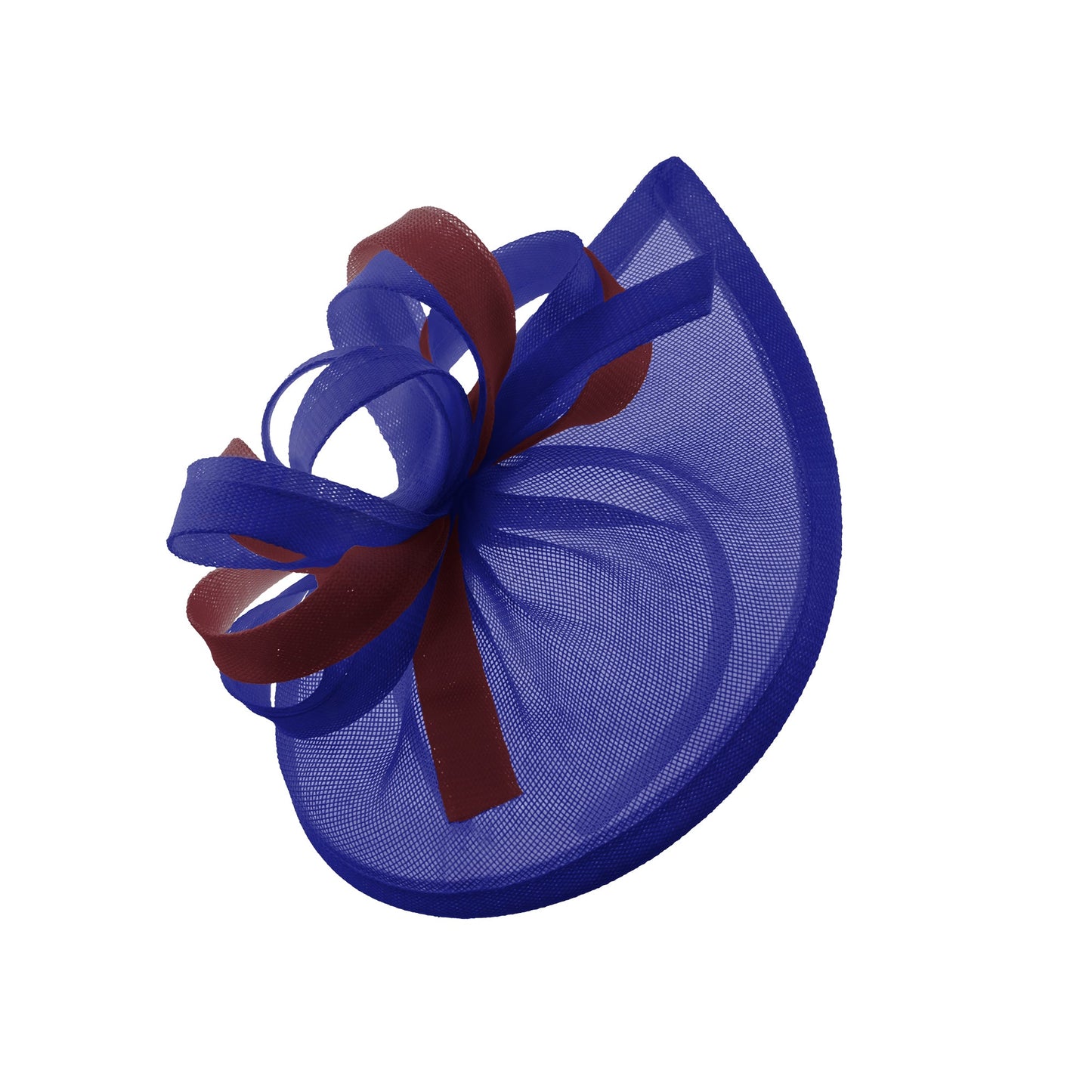 Caprilite Vegan MoonMix Hoop Fascinator Hat on Headband Wedding Ascot Races Bespoke Sinamay Disc - Royal Blue Burgundy