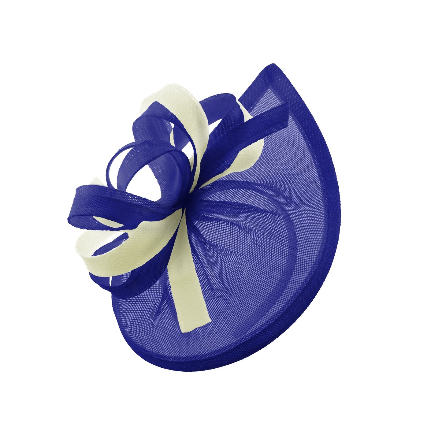 Caprilite Vegan MoonMix Hoop Fascinator Hat on Headband Wedding Ascot Races Bespoke Sinamay Disc - Royal Blue Cream