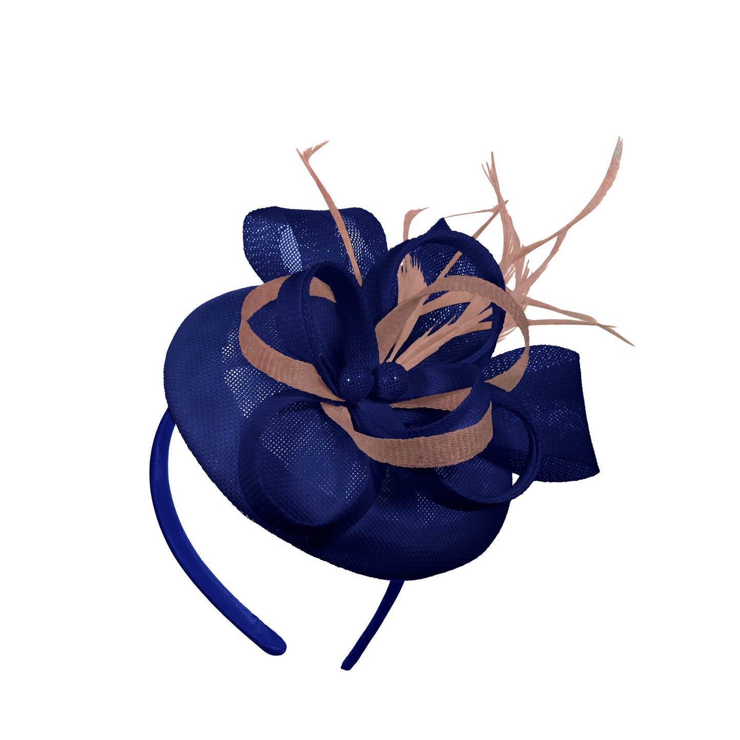 Royal Blue Dusty Pink Mix Round Pillbox Bow Sinamay Headband Fascinator Weddings Ascot Hatinator Races