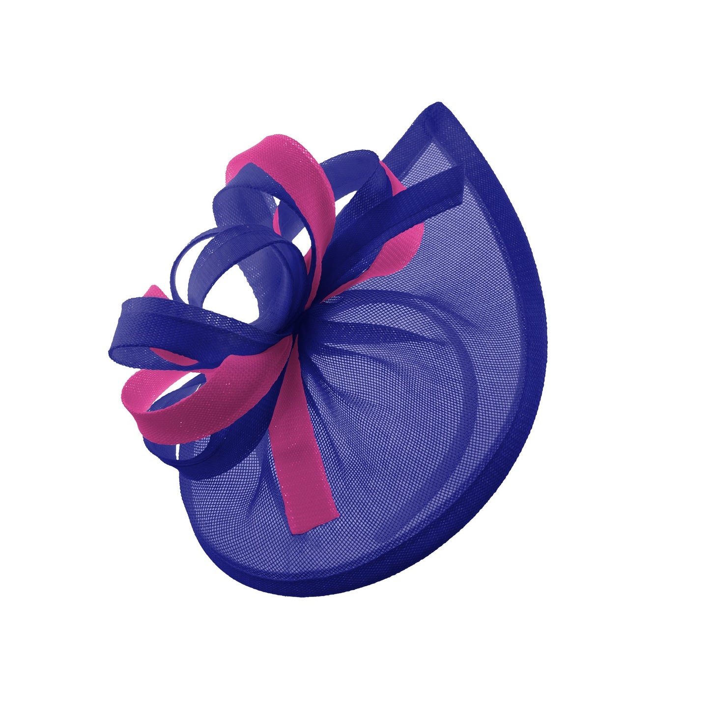 Caprilite Vegan MoonMix Hoop Fascinator Hat on Headband Wedding Ascot Races Bespoke Sinamay Disc - Royal Blue Fuchsia