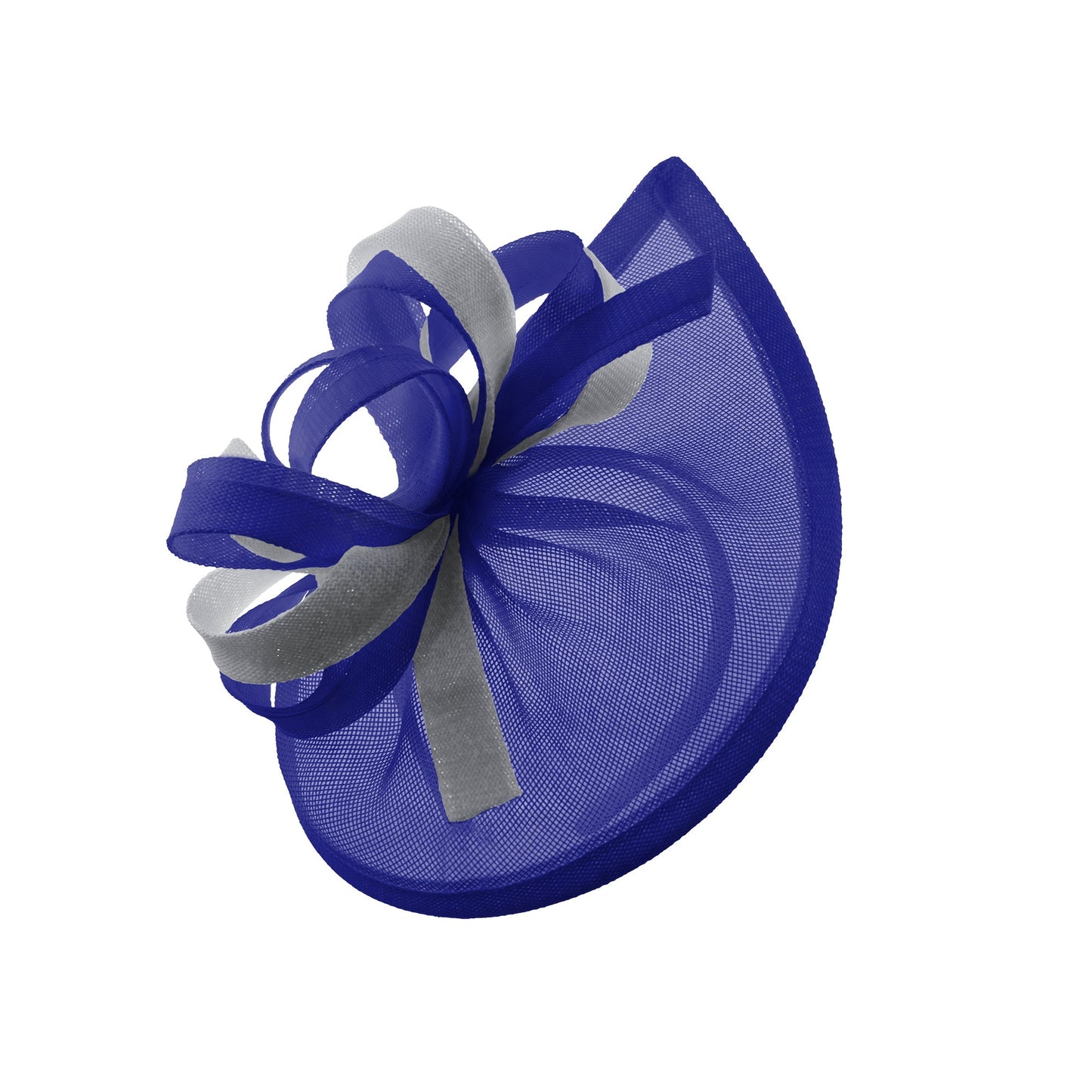Caprilite Vegan MoonMix Hoop Fascinator Hat on Headband Wedding Ascot Races Bespoke Sinamay Disc - Royal Blue Silver