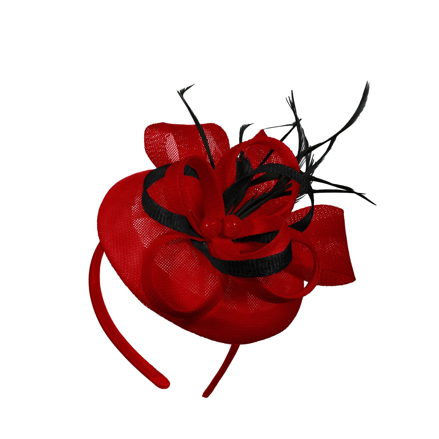 Red Black Mix Round Pillbox Bow Sinamay Headband Fascinator Weddings Ascot Hatinator Races