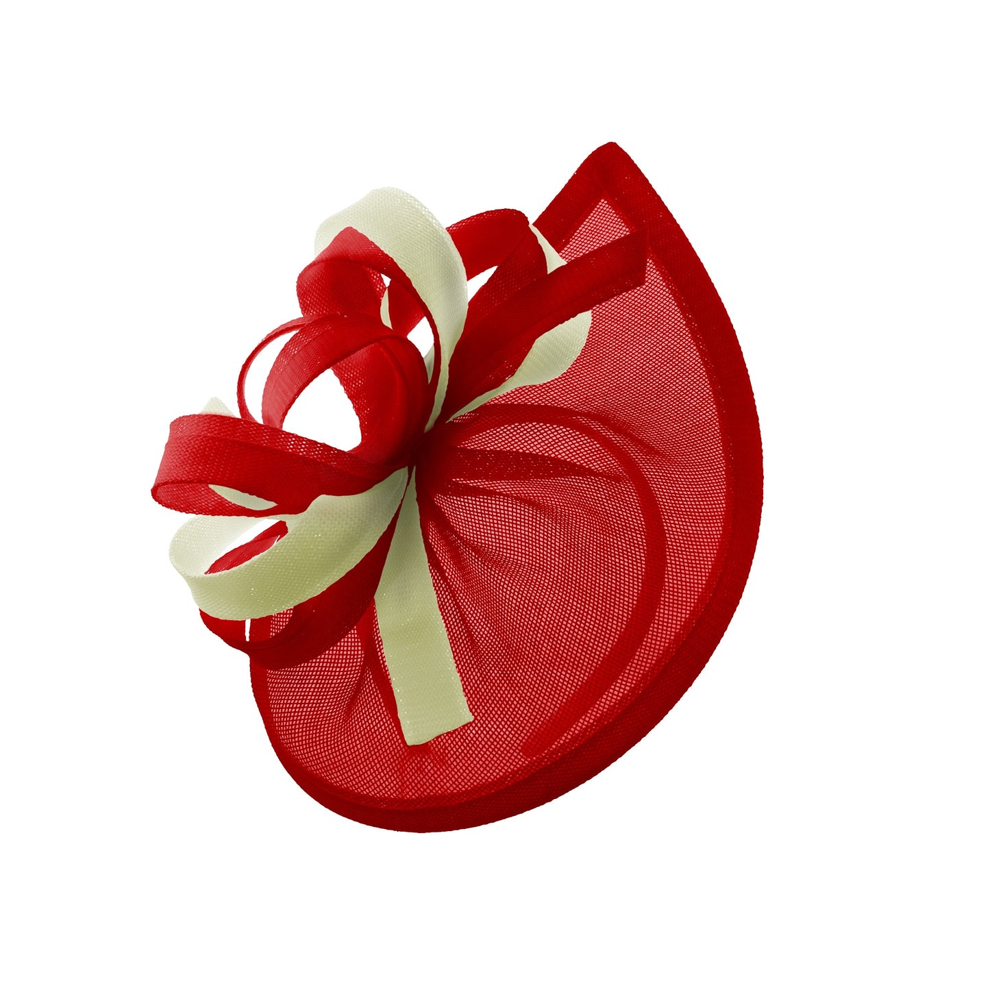 Caprilite Vegan MoonMix Hoop Fascinator Hat on Headband Wedding Ascot Races Bespoke Sinamay Disc - Red Cream
