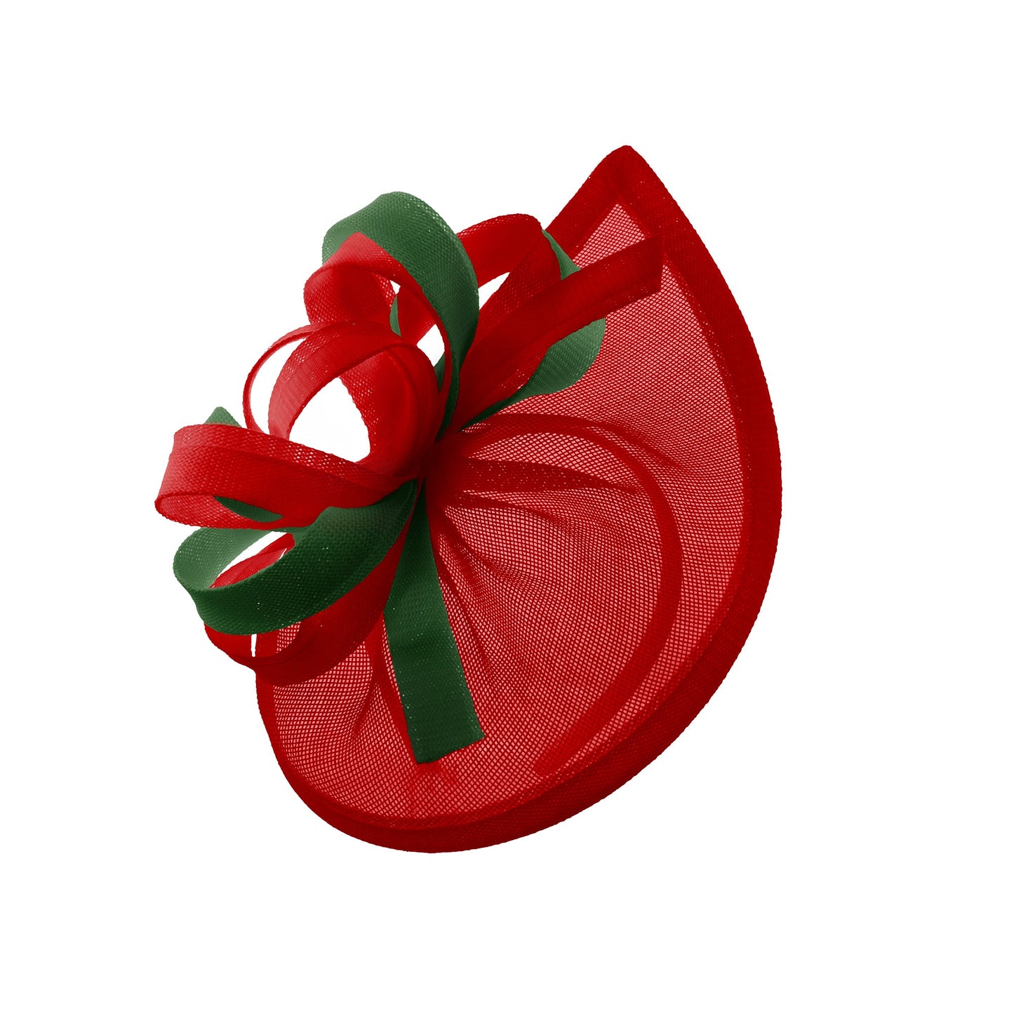 Caprilite Vegan MoonMix Hoop Fascinator Hat on Headband Wedding Ascot Races Bespoke Sinamay Disc - Red Green