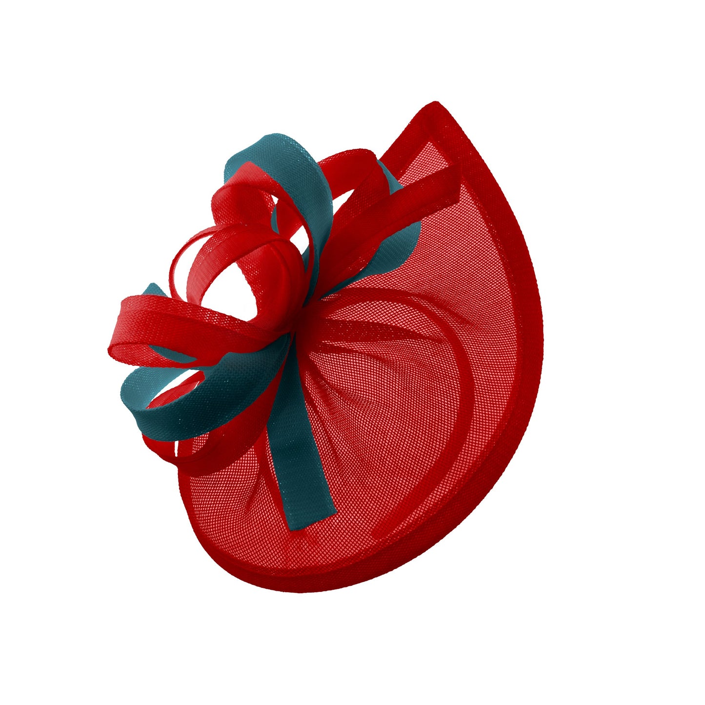 Caprilite Vegan MoonMix Hoop Fascinator Hat on Headband Wedding Ascot Races Bespoke Sinamay Disc - Red Teal