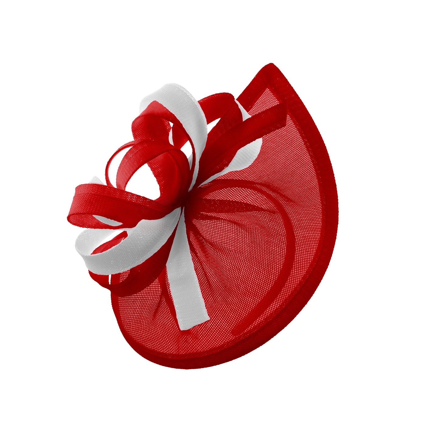 Caprilite Vegan MoonMix Hoop Fascinator Hat on Headband Wedding Ascot Races Bespoke Sinamay Disc - Red White