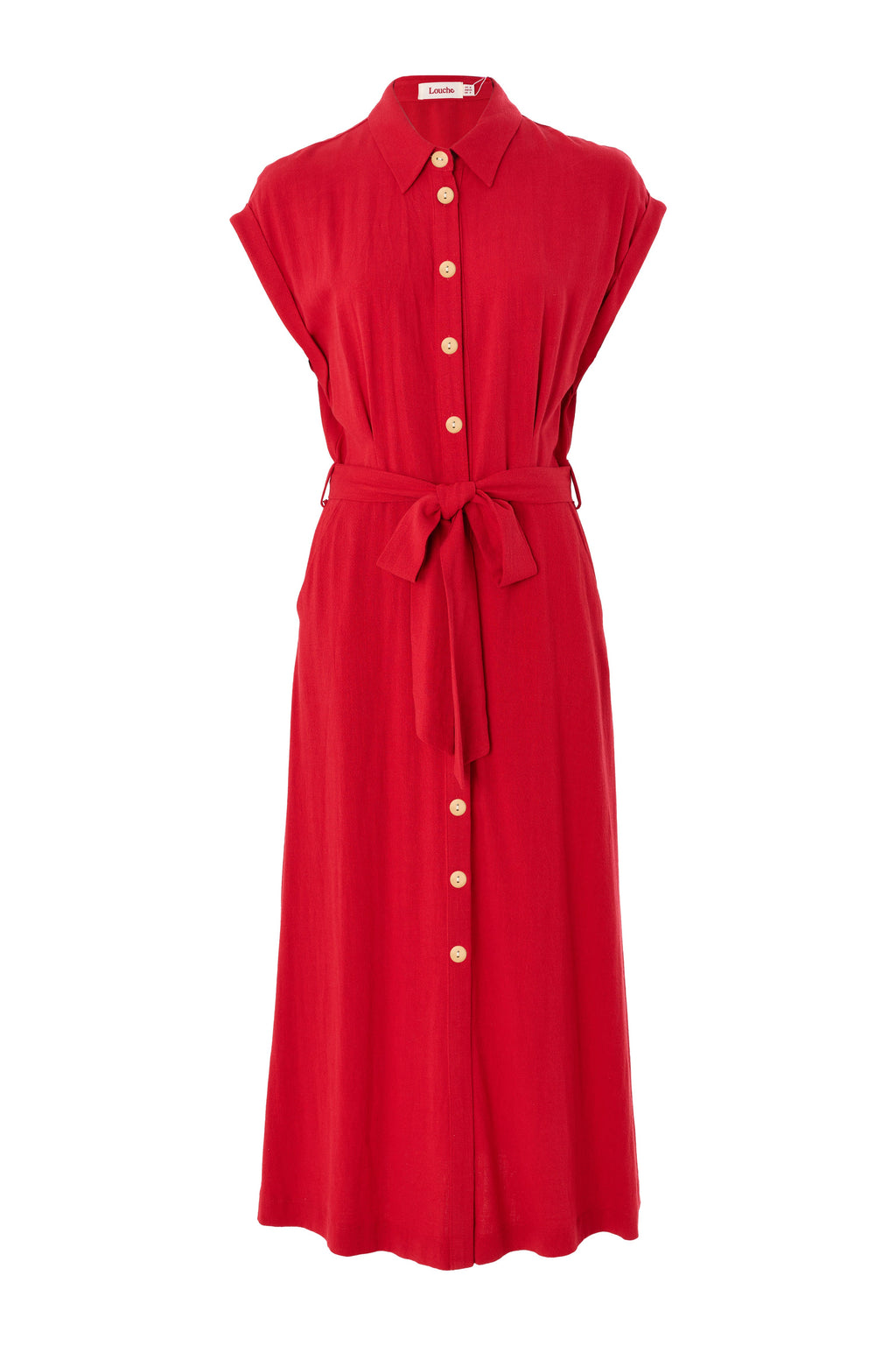 Reese Linen Mix Button Through Midi Shirt Dress - Red