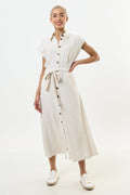 Reese Linen Mix Button Through Midi Shirt Dress - Natural