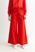 River Babycord Ric Rac Trim Wide Leg Trouser - Red