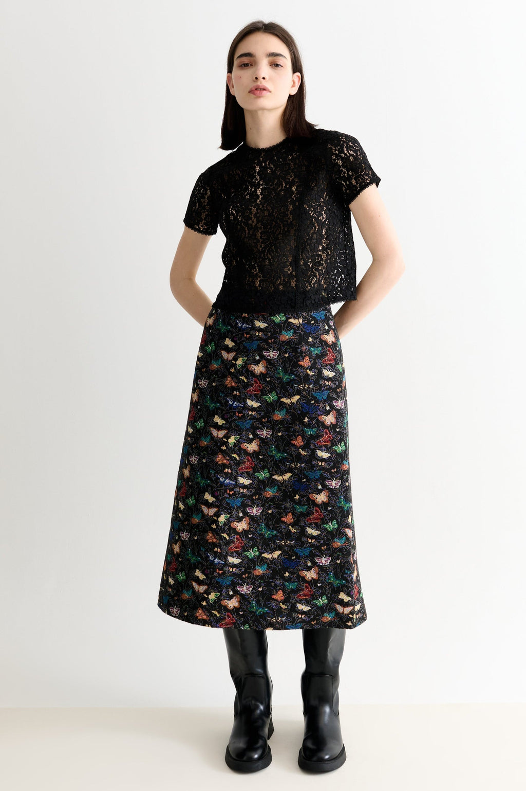 Rufaro Lace Trim Short Sleeve Blouse - Black