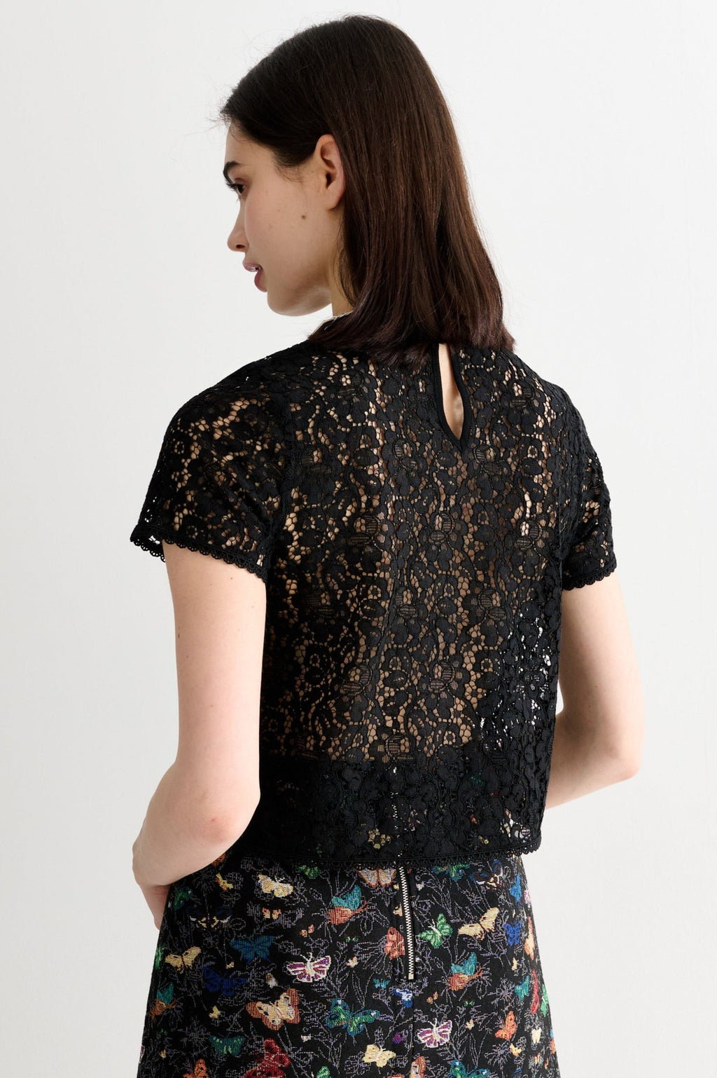 Rufaro Lace Trim Short Sleeve Blouse - Black