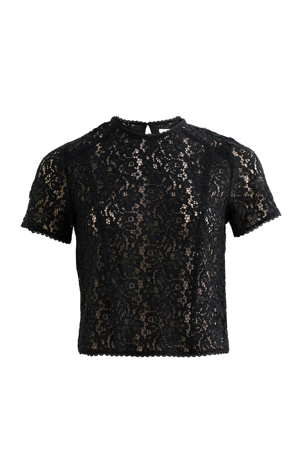 Rufaro Lace Trim Short Sleeve Blouse - Black