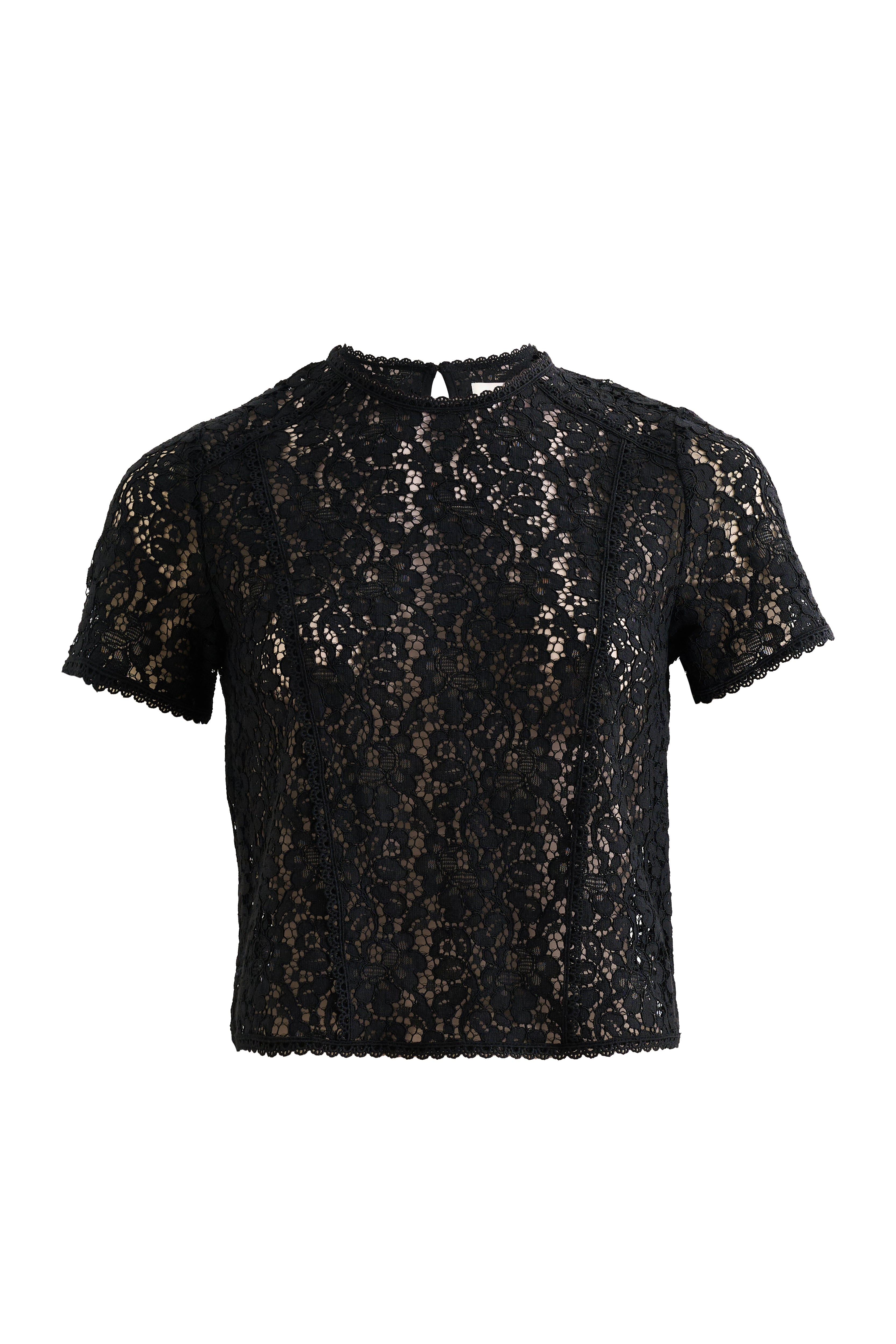 Rufaro Lace Trim Short Sleeve Blouse - Black