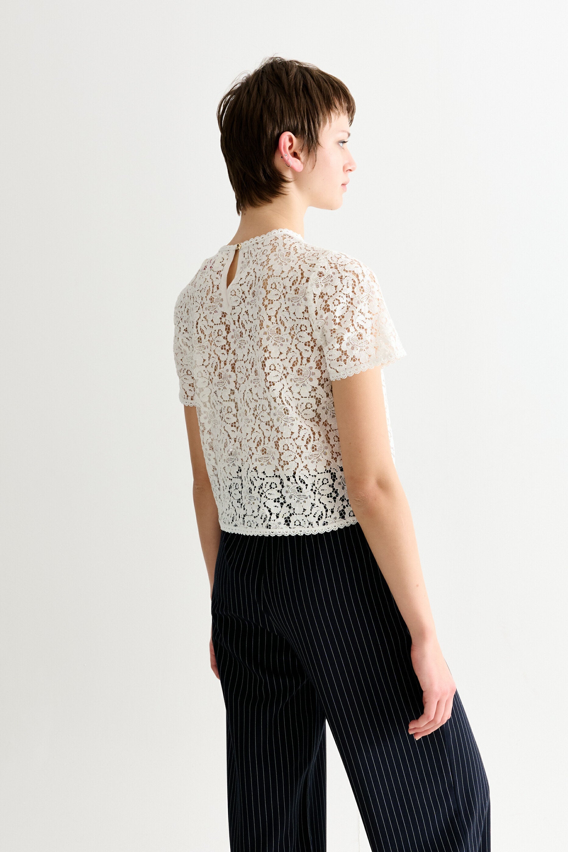 Rufaro Lace Trim Short Sleeve Blouse - Off White