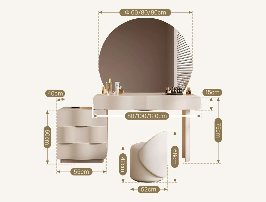 Radcliffe Dressing Table With Large LED Mirror, Cream