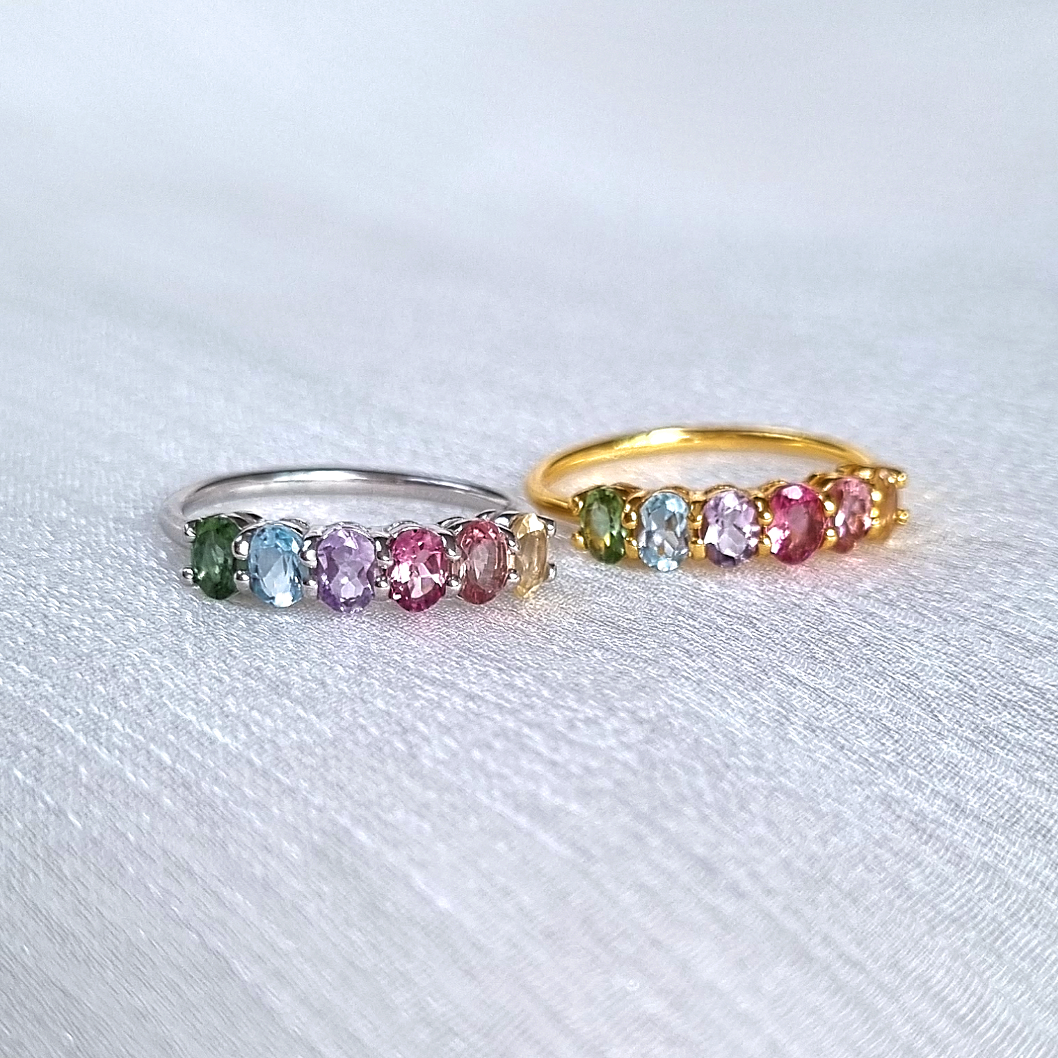 Rainbow Multicoloured Gemstone Half Eternity Ring in 18k Gold Vermeil