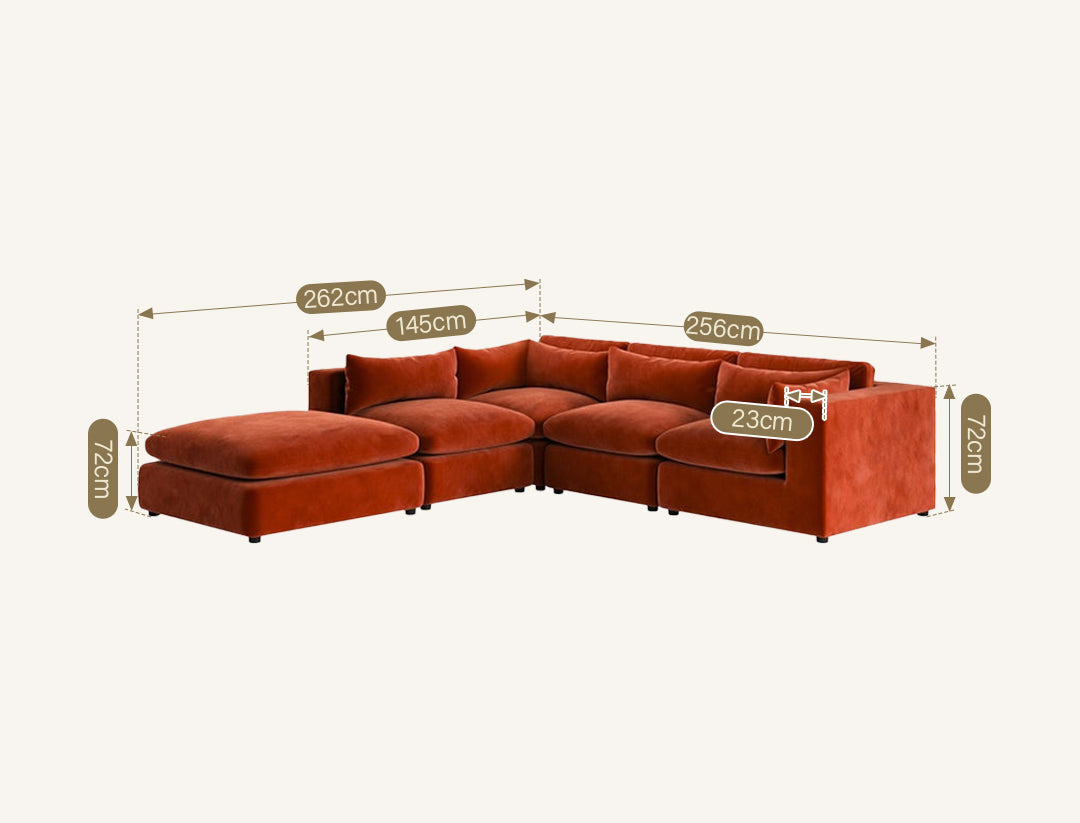 Ranjan Three Seater Corner Sofa, Red Velvet