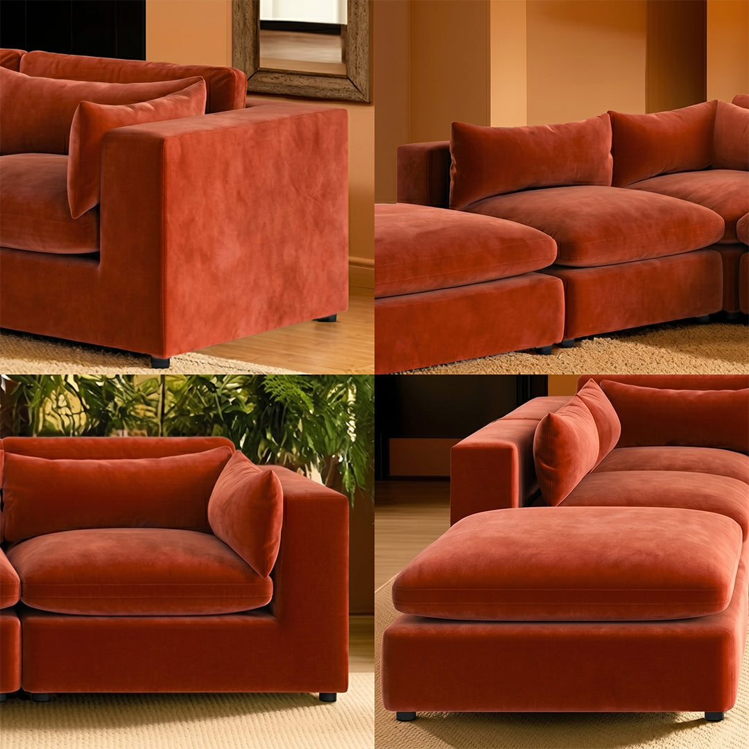 Ranjan Three Seater Corner Sofa, Red Velvet