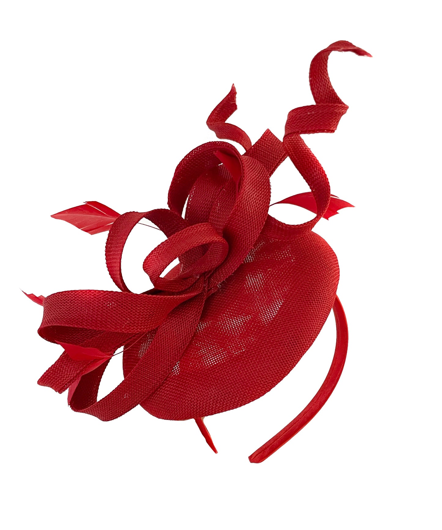 Red Swirl Fascinator on Round Pillbox Headband