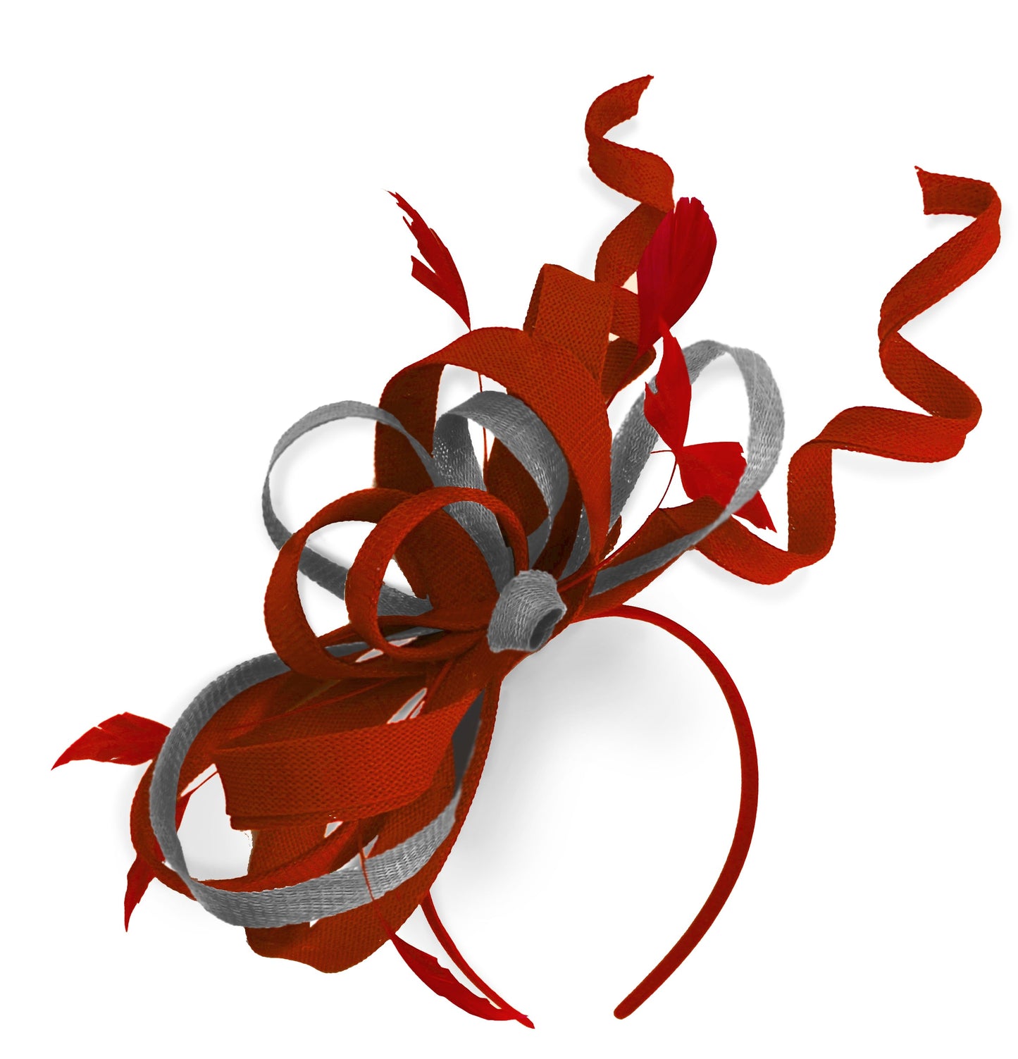 Caprilite Red and Silver Wedding Swirl Fascinator Headband Alice Band Ascot Races Loop Net