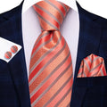 Red and Orange Striped Silk Tie - With Matching Cufflinks & Pocket Square
