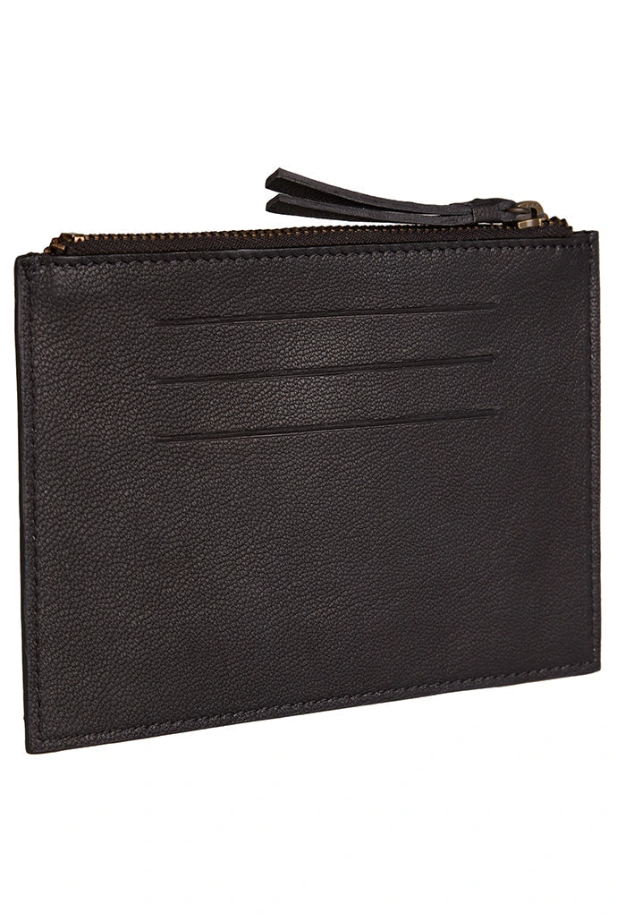 Remi Embroidered Black Leather Coin Purse