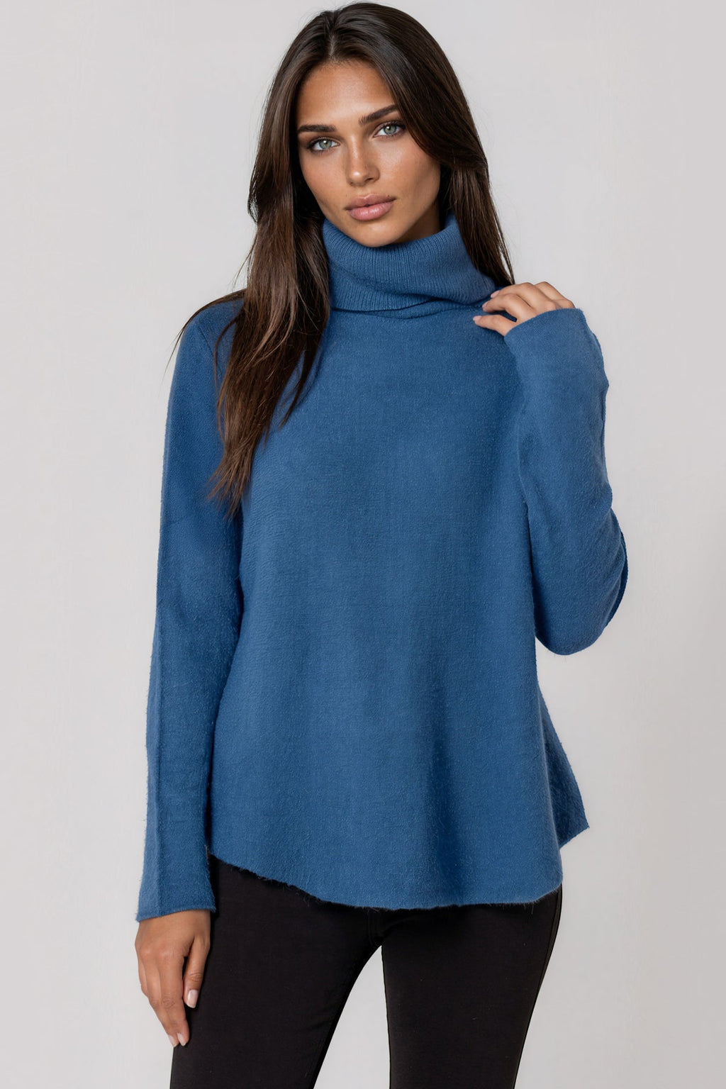 Dark Denim Roll Neck Soft Knit Jumper